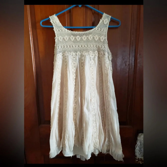 FREE People One Vintage French ivory LACE MINI DRESS size small - Picture 1 of 10